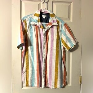 Sun Stone Men's short sleeve button-front striped shirt Large